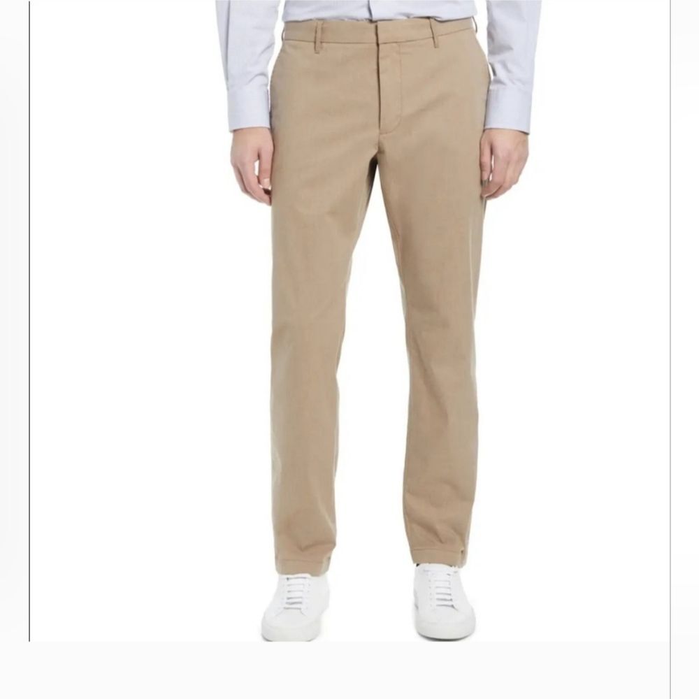 Nordstom Men's Shop Athletic Fit Pants Chinos Size 33x32 Khaki Flat Front NWOT